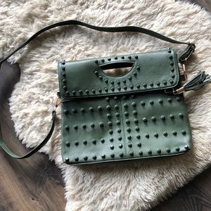 Military green messenger purse with studs